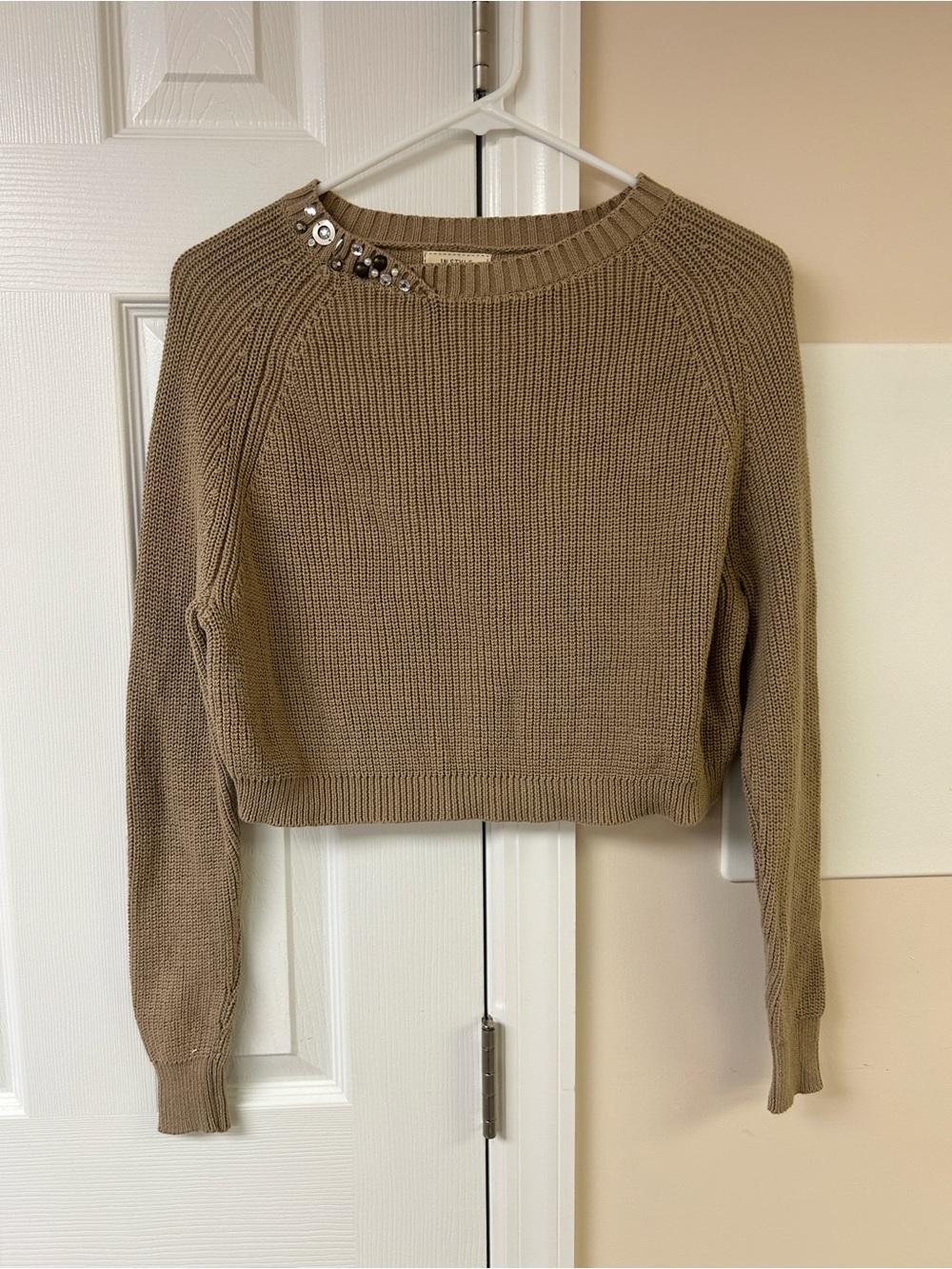 In Style Cotton Cropped Sweater with Collar Embellishments